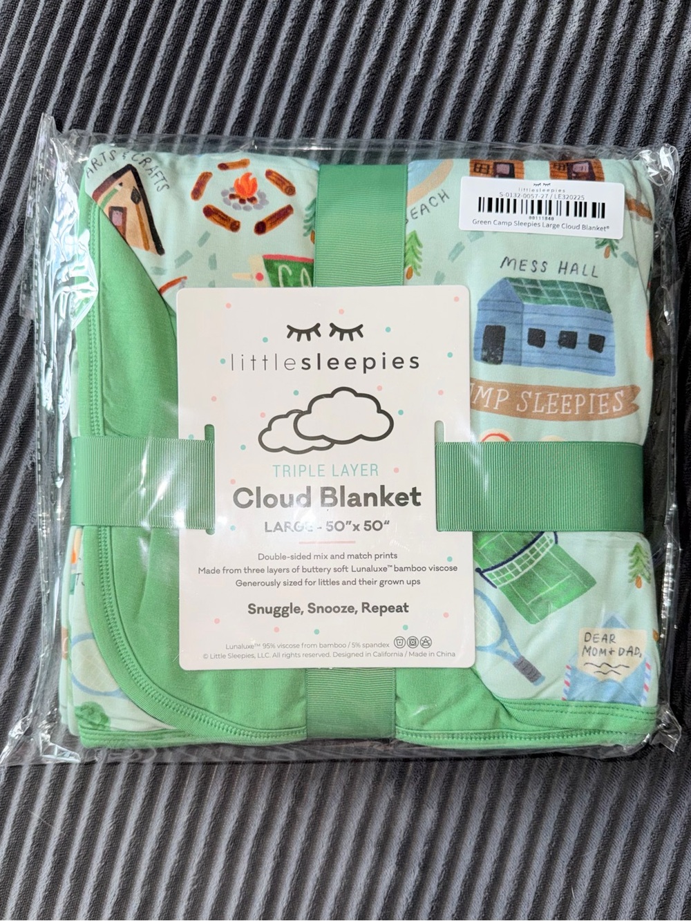 Little Sleepies Green Camp Sleepies Bamboo Cloud Triple-Layer Blanket